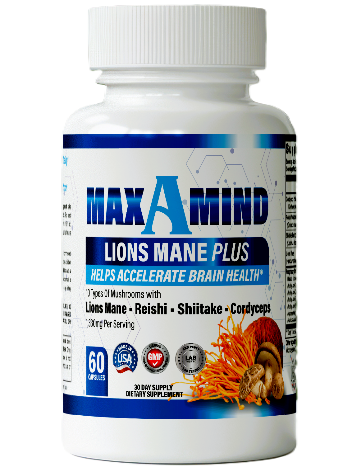 MaxAMind Lion's Mane Mushroom Supplement + Reishi Extract, Shiitake Extract Mushrooms, A Perfect Proprietary Blend