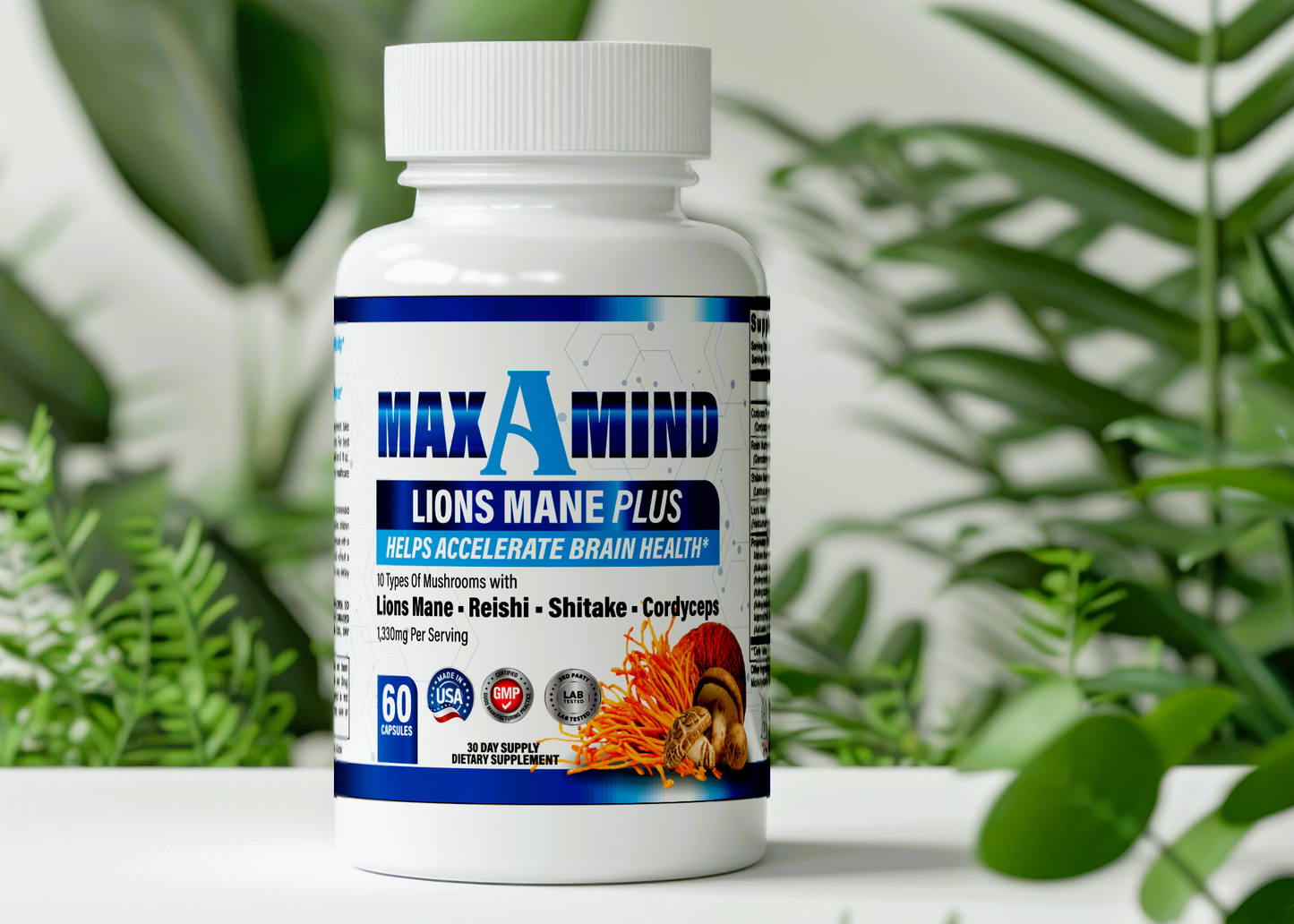 MaxAMind Lions's Mane Mushroom Supplement + Reishi Extract, Shiitake Extract Mushrooms, A Perfect Proprietary Blend