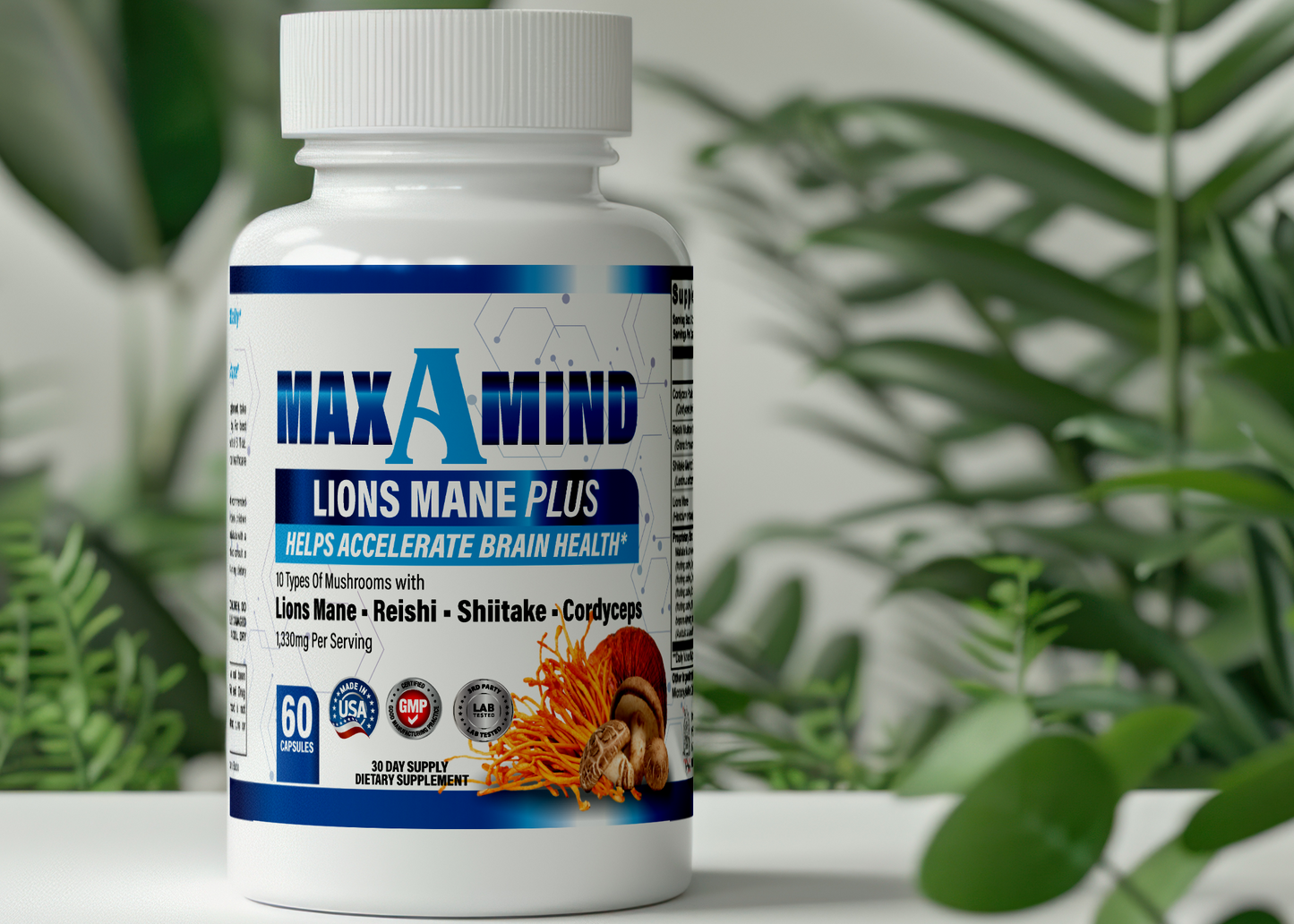 MaxAMind Lion's Mane Mushroom Supplement + Reishi Extract, Shiitake Extract Mushrooms, A Perfect Proprietary Blend